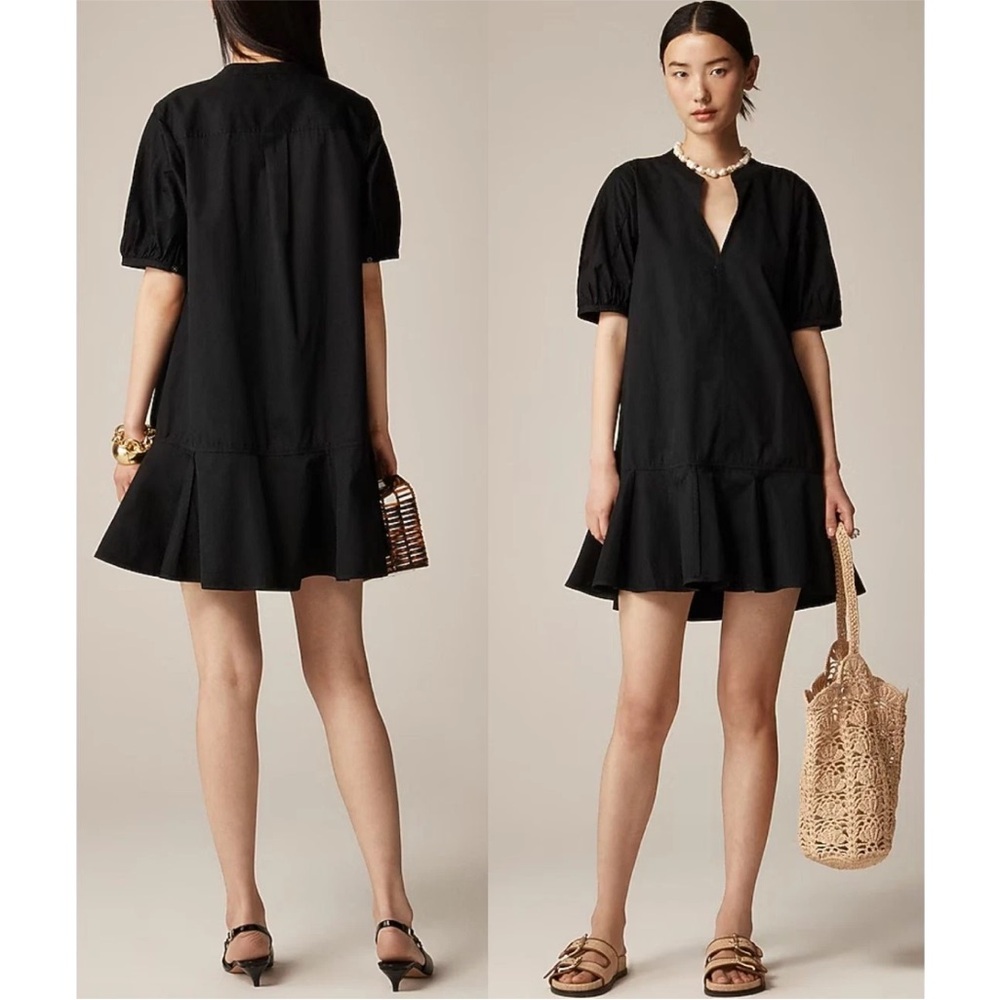 J. Crew Black Delilah Cotton Poplin Puff Sleeve Mini Dress MP NWT